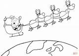 Santa Reindeer Sleigh Flying His Coloring Pages Drawing Team Earth Above Color Printable Print Paper Puzzle sketch template