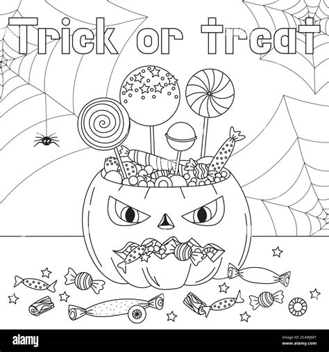 trick  treat coloring page halloween coloring page  kids cartoon