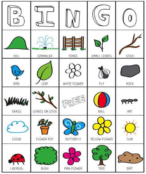 bingo printable inspired   garden classroom kids