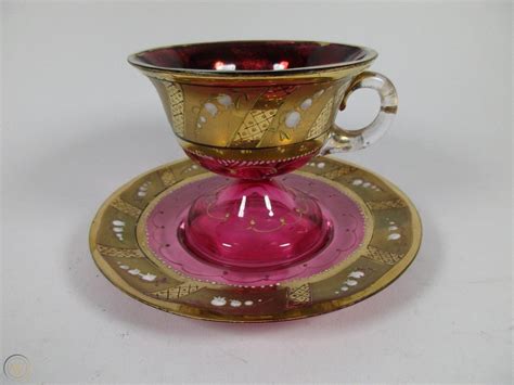 Moser Heavy Enamel Cranberry With Guild Gold Blown Glass Victorian