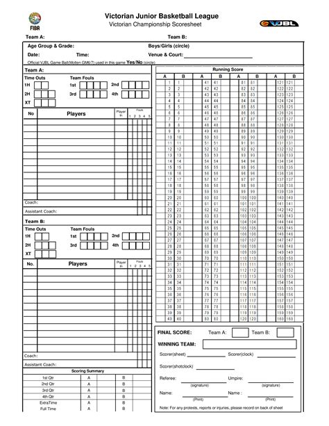 junior basketball score sheet templates  allbusinesstemplatescom