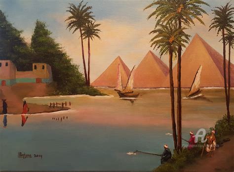 Nubian Village On The Banks Of The Nile Egypt Painting By