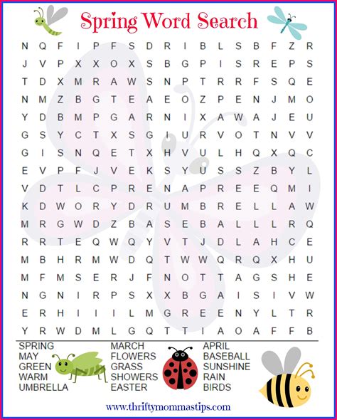 fun spring word search  kids thrifty mommas tips