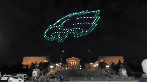 philadelphia eagles drone show art museum view flyeaglesfly itsaphillything youtube