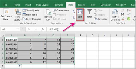 how to randomly sort cells in a column or range in excel