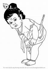 Krishna Drawing Baby Draw Lord Step Line Sketch Drawings Outline Drawingtutorials101 Sketches Pencil Easy Hinduism Kids Little Painting Simple Cute sketch template