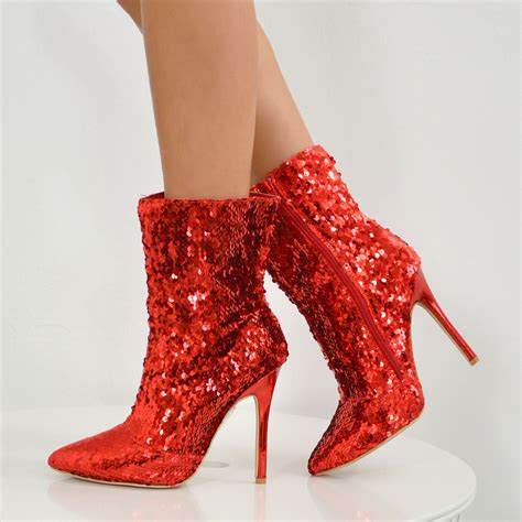 brand new womens ladies high stiletto heels glitter sparkle ankle boots