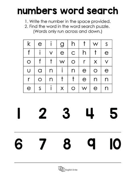 english unite numbers   word search puzzle