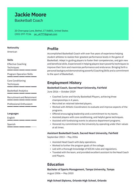 track coach resume examples writing tips   guide
