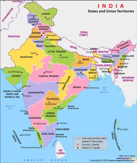 india political map states capitals  neighbouring countries
