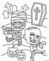 Halloween Coloring Monsters Pages Cemetery Printable sketch template