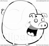 Pig Cartoon Clipart Chubby Smiling Outlined Coloring Vector Thoman Cory Royalty sketch template