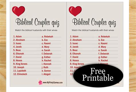 printable match  biblical couple game
