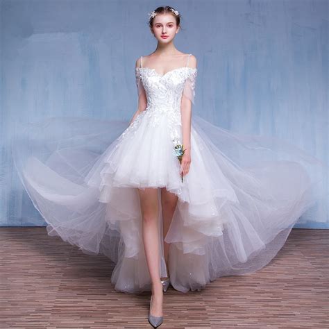 2019 Custom Made High Low Tulle Wedding Dresses With Detachable Skirt
