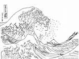 Hokusai Wave Coloring Kanagawa Great Japanese Nurie Creyon Ukiyoe Pages sketch template