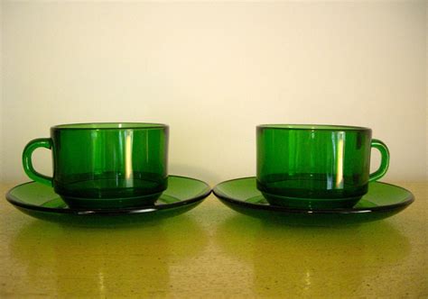 Emerald Green Glass Coffee Mug And Saucer By Theculturequeen
