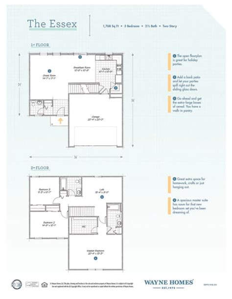 essex floor plan  story custom home wayne homes