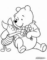Pooh Coloring Piglet Winnie Pages Flowers Friends Disney sketch template