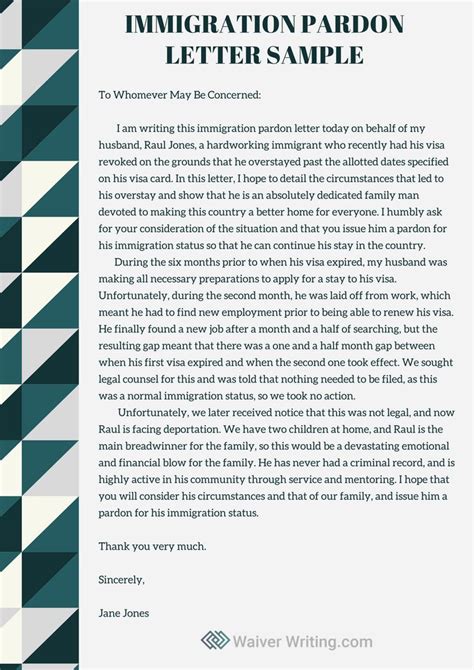 pin  professional immigration pardon letter sample