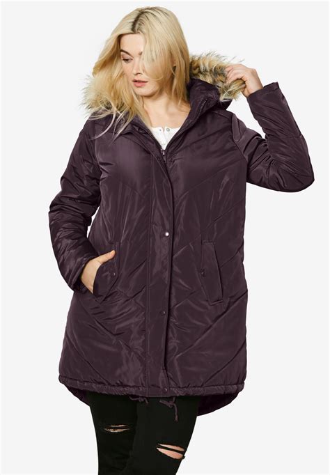 faux fur hooded parka catherines