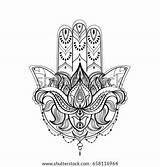 Hamsa Hand Coloring Lotus Tattoo Flower Mandala Book Vector Adult Template sketch template