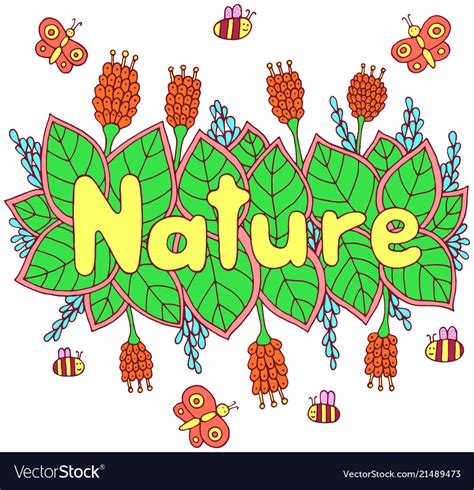 nature word colorful lettering art doodle vector image