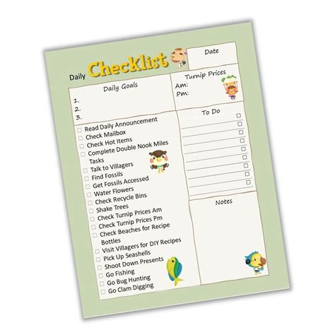 animal crossing inspired daily checklist printable daily checklist