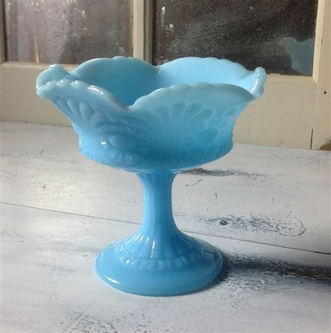 vintage fenton blue milk glass compote