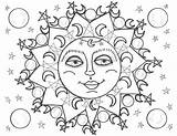 Moon Coloring Pages Sun Stars Printable Adults Colouring Soleil Getcolorings Getdrawings Color Luna Colorings sketch template
