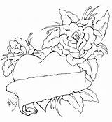 Coloring Roses Hearts Pages Heart Banner Printable Flowers Rose Drawings Drawing Broken Butterflies Clipart Tattoo Adults Color Adult Bow Designs sketch template