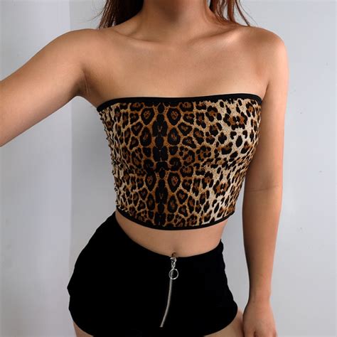 Sexy Leopard Print Tank Tops Fashion Women Vest Summer Strapless Off