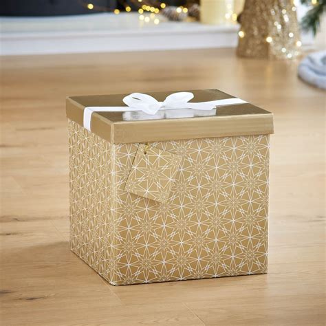 large christmas gift box  bow tag gold stars xmas bm