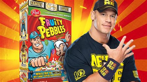 john cena replaces fred flintstone on the cover of post pebbles cereal