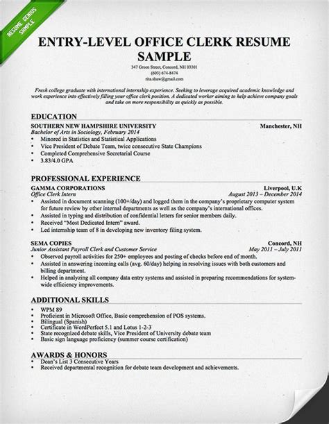 entry level office clerk resume sample resume genius