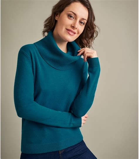 teal womens pure cashmere cowl neck jumper woolovers uk