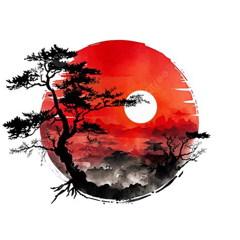 japanese ink  red sun watercolor sun ink japanese png