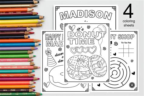 personalized donut happy birthday printable coloring pages activity