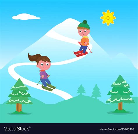 kids skiing  mountains royalty  vector image