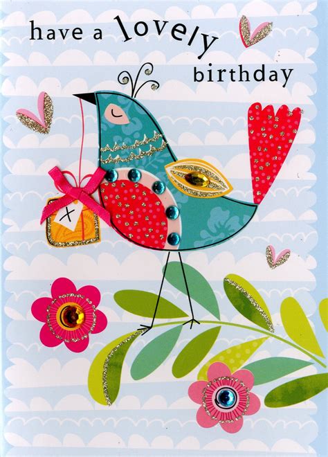 Bird Lovely Birthday Embellished Greeting Card Cards