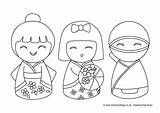 Colouring Kokeshi Dolls Pages Japan Japanese Kids Cute Colour Activity Three Activityvillage sketch template