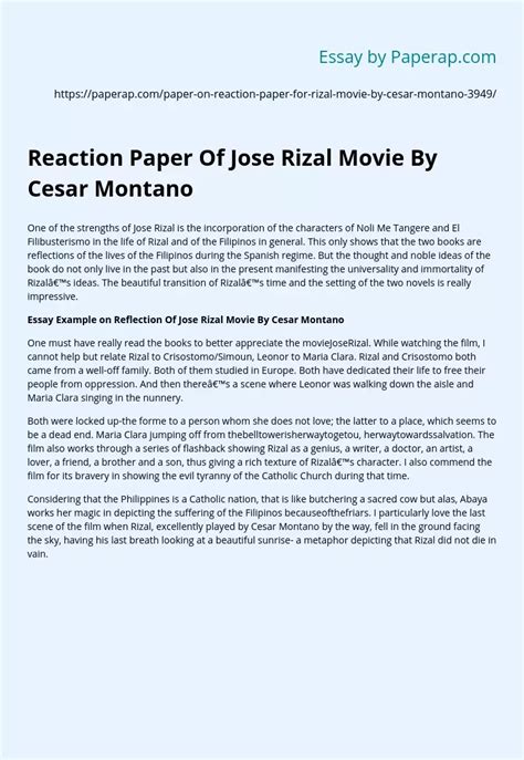 reaction paper  jose rizal   cesar montano  essay