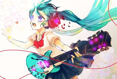 Aqua Hair Crying Czc Deko Guitar Hatsune Miku Headphones Instrument