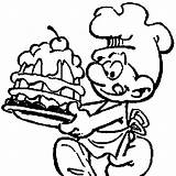Smurf Coloring Pages Clipart Chef Yummy Book Delicious Cake Making Color Stomach Smurfs Print Printable Template sketch template