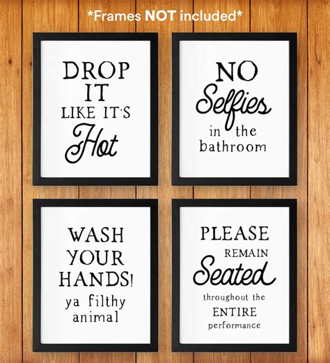 Funny Bathroom Signs Set Of 4 Prints Unframed Bathroom Etsy Uk