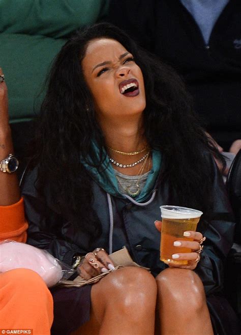 Rihanna Sips On Beer As She Shows Off Her Legs At A Lakers