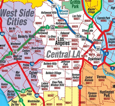Los Angeles Zip Code Map South County Areas Colorized