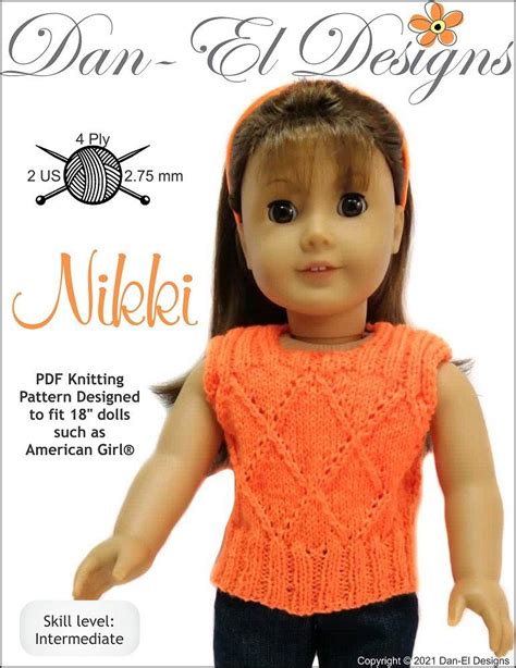 Dan El Designs Nikki Doll Clothes Knitting Pattern 18 Inch American