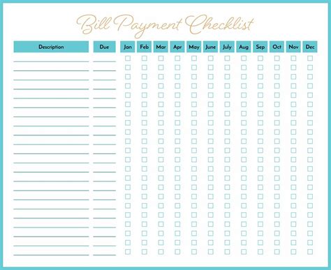 monthly bill  printable bill payment checklist bankhomecom