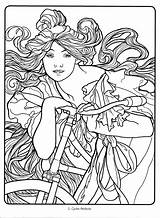 Coloring Pages Deco Nouveau Mucha Alphonse Adults Line Drawings Color Books Drawing Colouring Book Flickr Choose Board Getdrawings Getcolorings Face sketch template