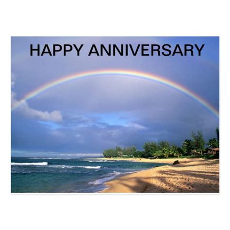 happy anniversary rainbow   beach postcard zazzlecom
